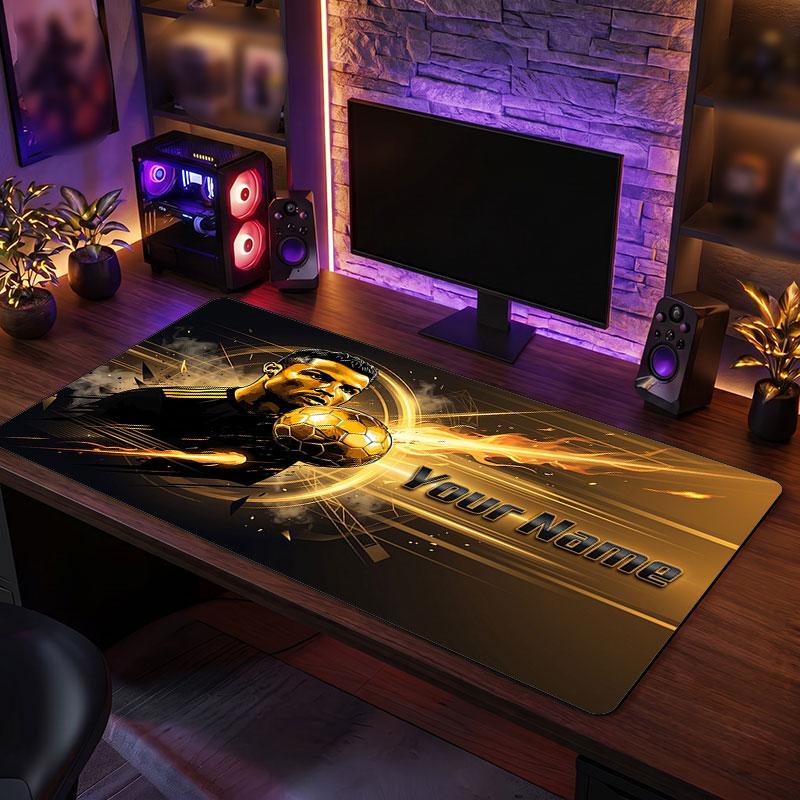Cristiano Ronaldo Custom Large Mouse Pad, Personalized Name Text Print, Football Logo Non‑Slip Desk Mat Gaming Gift