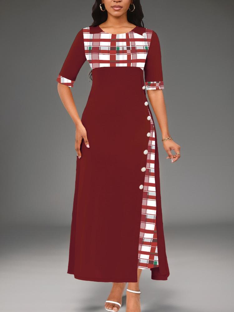 2026 New Style Dress, Round-neck Color-matched Short-sleeved Irregular-length Dress
