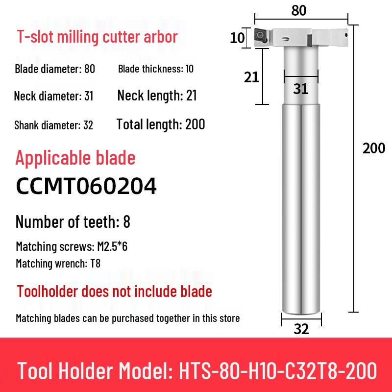 CNC T-Slot Milling Cutter with HTS Three-Sided Blade, Shank Thickness: 6, 8, 10, 12 Mm