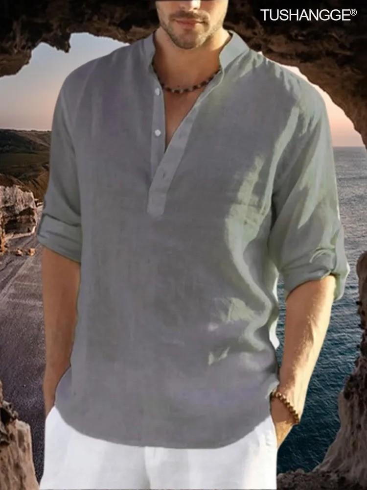 Men's Retro Cotton And Linen Shirt Casual Loose Shirt