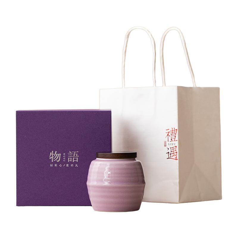 Pink purple ceramic tea can, small high-end sample tea jar, flower tea sealed jar, medicinal material jar, mini fragrant powder empty jar