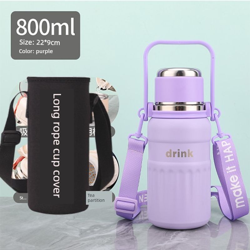 Double-Drink Student Large-Capacity Thermos Cup 316 Stainless Steel Sports Cross-Body Water Cup Special Cup for School and Travel