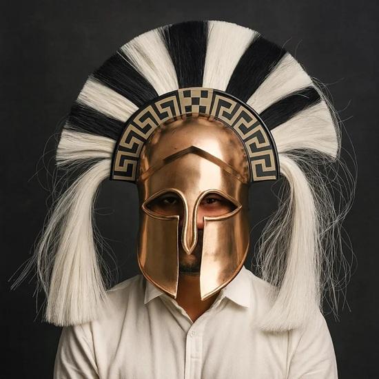 Ancient Greek Corinthian Helmet Handmade Copper Finish Warrior Armor for LARP, Cosplay Collectors Gift