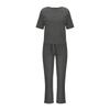 Women's Cotton-Linen Summer Set: Short Sleeve O-Neck Top with Wide Leg Pants - Oversized Vintage Loungewear