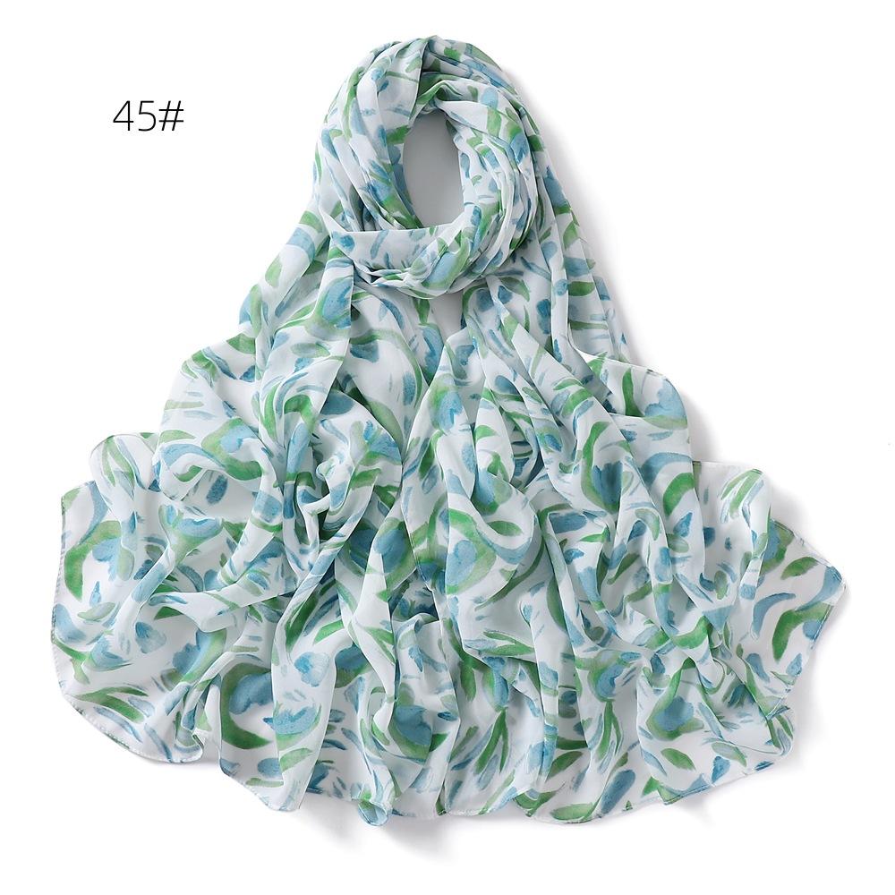 New Flower Printed Chiffon Scarf Malaysian Popular Patterned Headscarf High Quality Long Shawls Muslim Women Summer Hijab Wraps