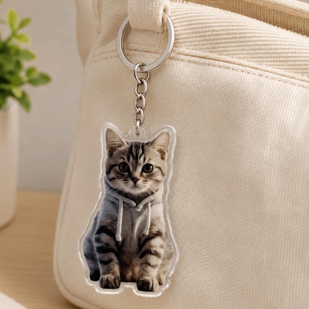 Acrylic Animal Motif Keychain 2D Flat Design Hanging Ornaments Small Cartoon Cat Pendant Daily