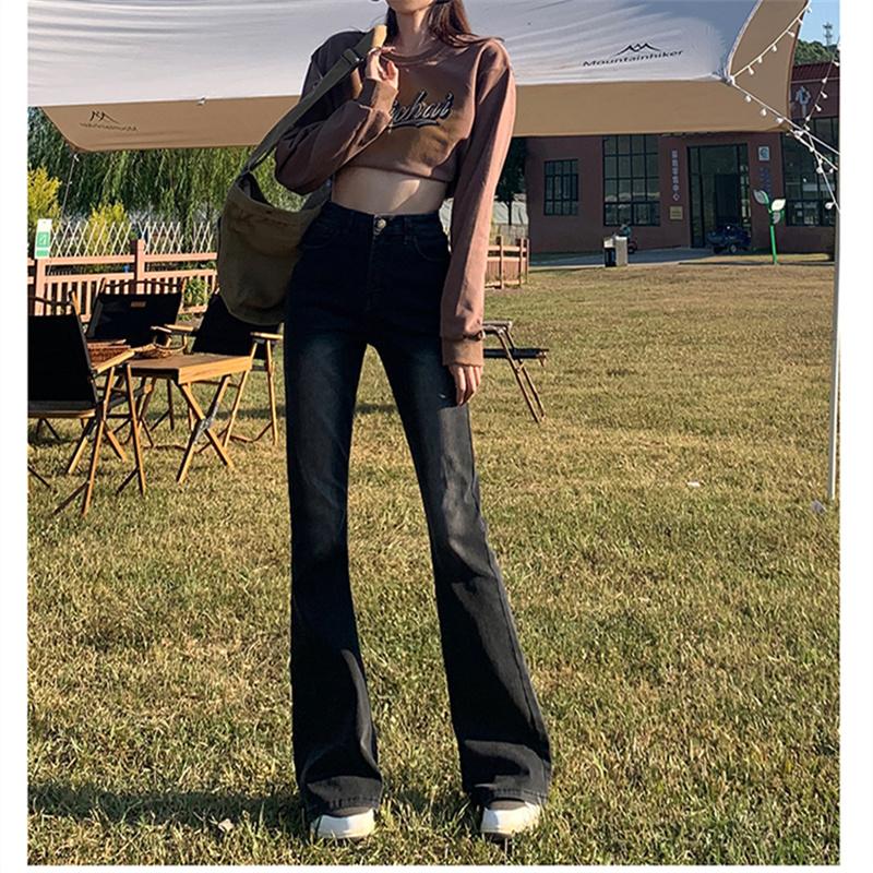 Spring Autumn High Waist Stretchy Slimming Skinny Trumpet Denim Pant Korean Trousers Solid Color Basic Women Classic Flared Jean
