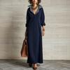 Women's Elegant Lapel Collar Long Sleeve Loose Fit Knit Maxi Dress