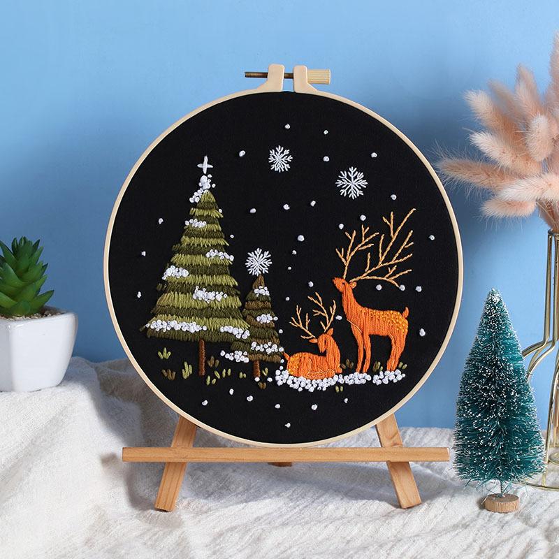 Christmas Embroidery Handmade Diy Material Package Snow Mountain Forest Embroidery