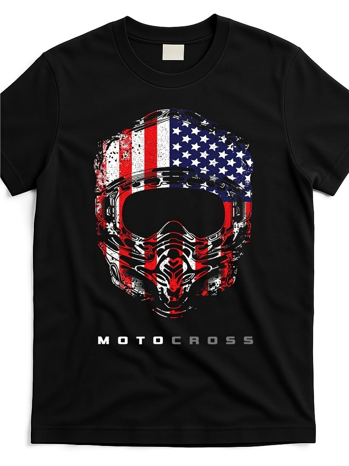Unisex American Flag Motocross Dirt Bike Graphic T-Shirt - Soft Breathable Cot S разноцветный
