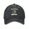 OIIAA Retro Spinning Cat Meme Baseball Cap Adjustable Lightweight Distressed Washed Black Hat with Green Text Casual Outdoor