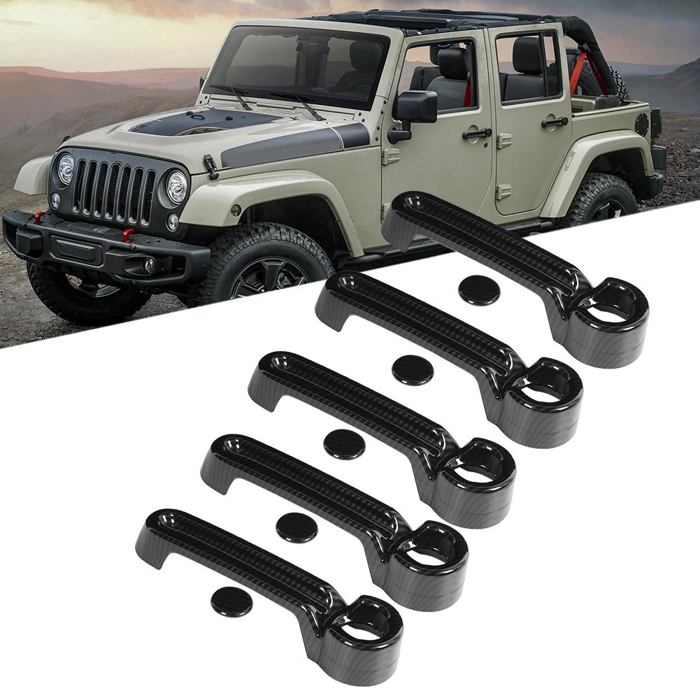 10pcs Carbon Fiber Style Exterior Door Handle Cover Trim Fits for Jeep Wrangler JK 0717