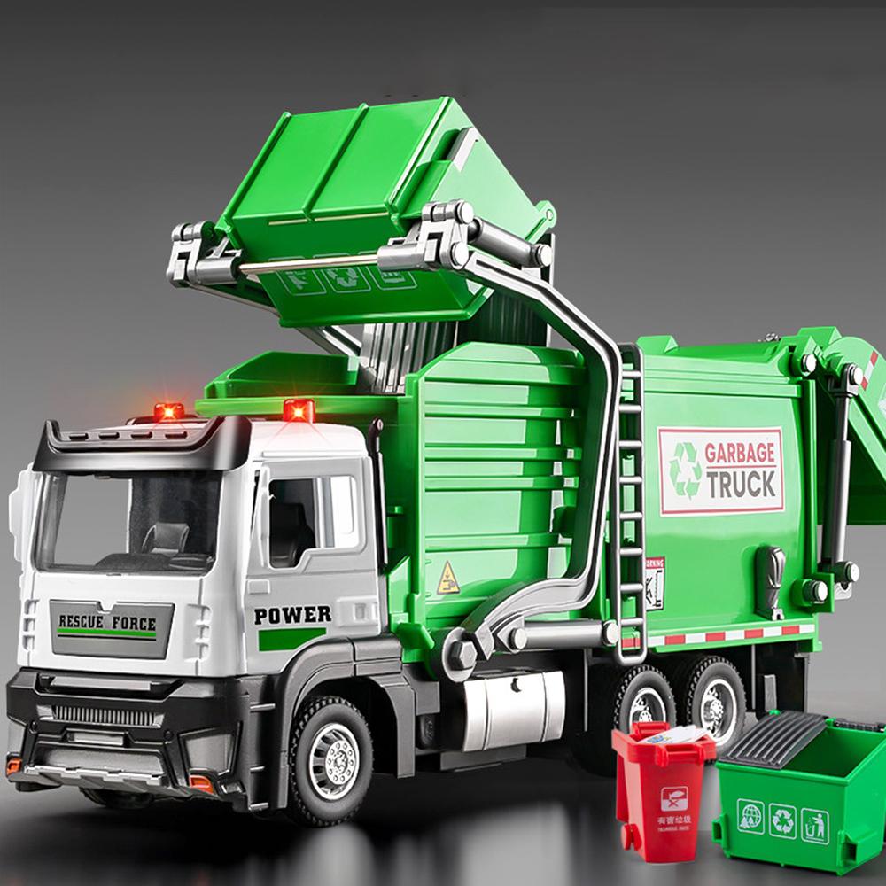 1:32 Alloy Garbage Sweeping Truck Toy Cars Model Door Opened Rubber Tires Sanitation Truck Pull Back Educational Engineering Car
