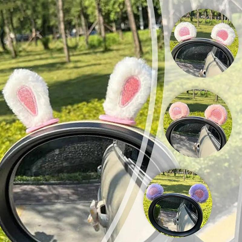 Urocze naklejki 3D z uszami królika Pasek chroniący przed uderzeniami Samochodowe lusterko wsteczne Dekoracja wnętrza Pluszowa naklejka Kawaii na lusterko wsteczne Dekor