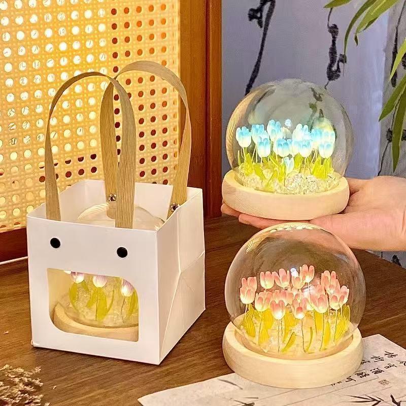 Handmade High-End Tulip Glass Night Light for Bedroom Decor