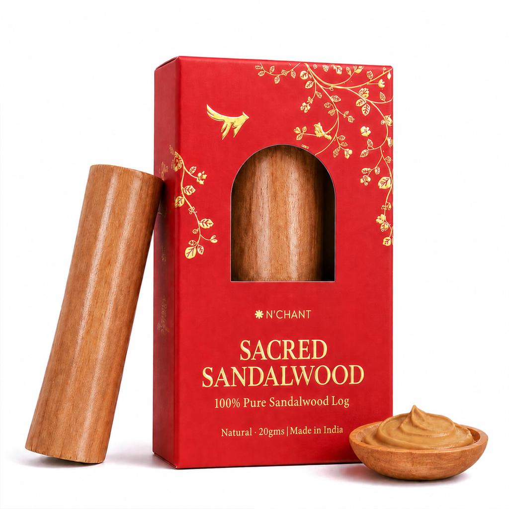 N'CHANT 100% reiner Mysore-Sandelholz-Block für Gesicht & Hautpflege | Original Chandan-Stäbchen, Labortestiert | Kühlende ayurvedische Gesichtsmaske für Glow & Clear-Lo