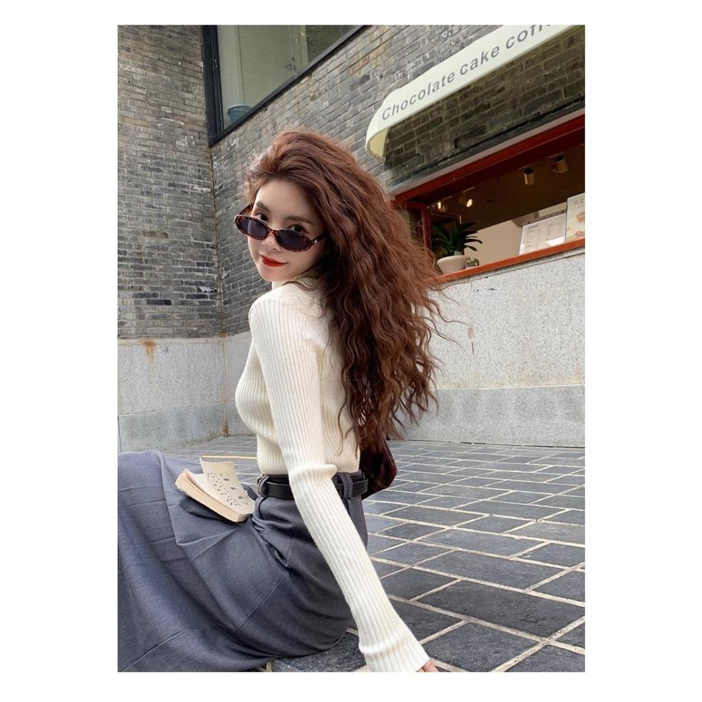 Half Height Collar Vertical Striped Sweater Base Shirt, Women's Spring and Autumn Long Sleeved Top, Inner Knit Sweater