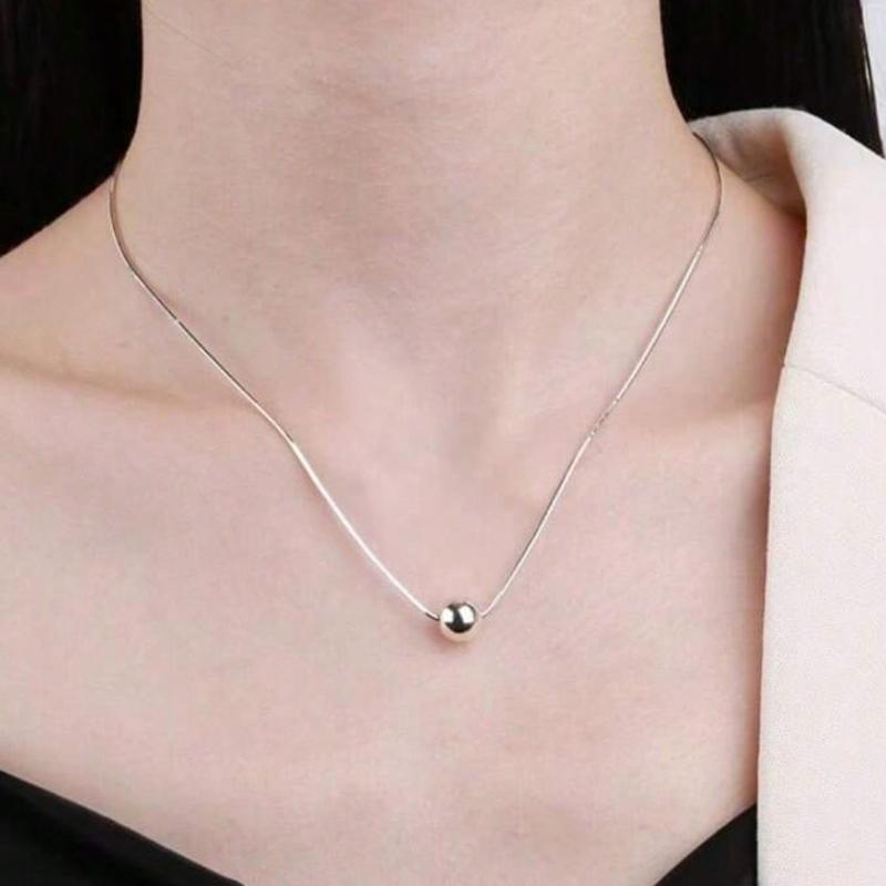 

1pc Fashion Stainless Steel Bead Decor Necklace for Women for Daily Decoration серебряный