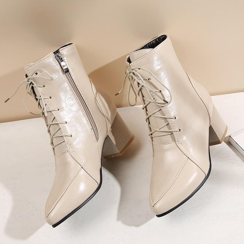 Women's High-heeled Short Boots Autumn and Winter New Simple and Comfortable Thick-heeled Solid-color Large-size Short Boots