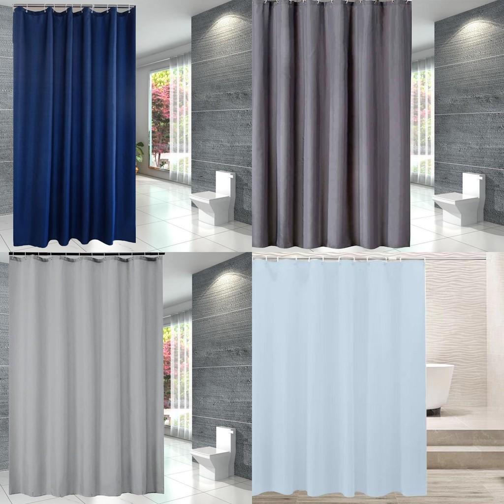 Waterproof Solid Color Polyester Shower Curtain Hooks Set For Decor Bathroom