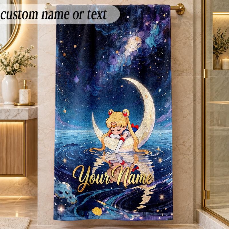 Beach TowelSailor Moon Custom Name Text Personalized Soft Towel for Beach Pool Indoor Home Decor Gift