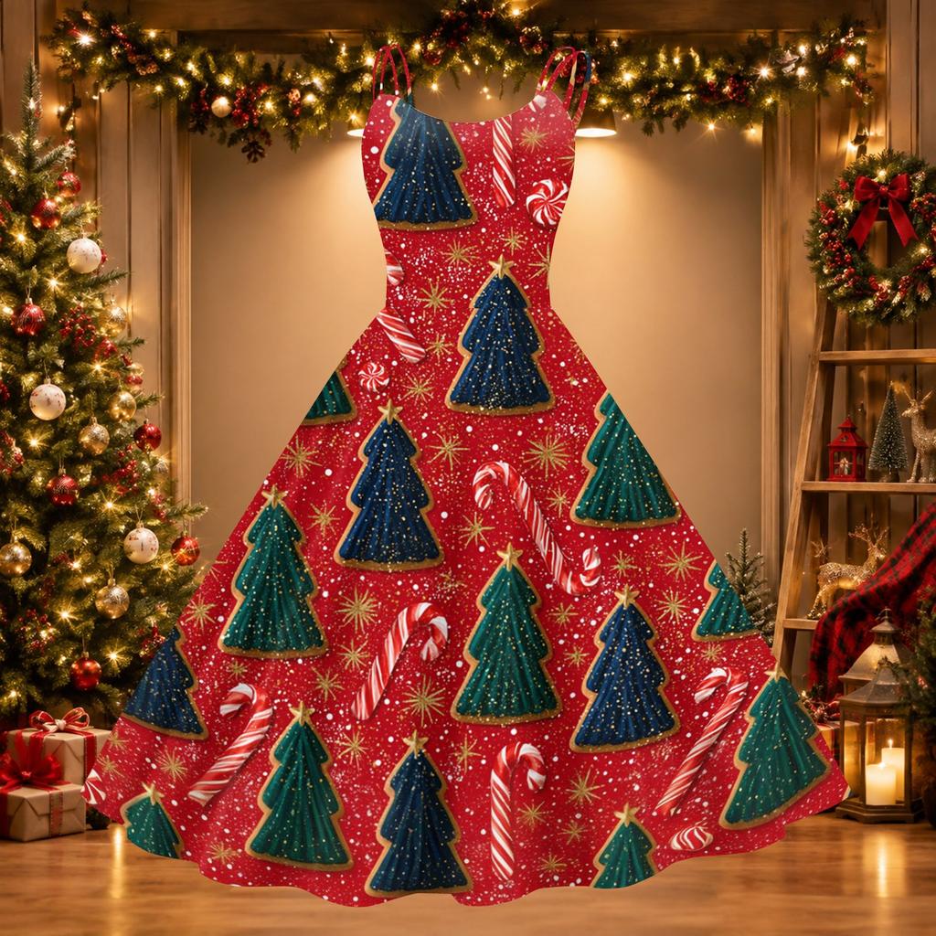 Women's Sexy Off Shoulder Christmas Print Retro Dress for Party