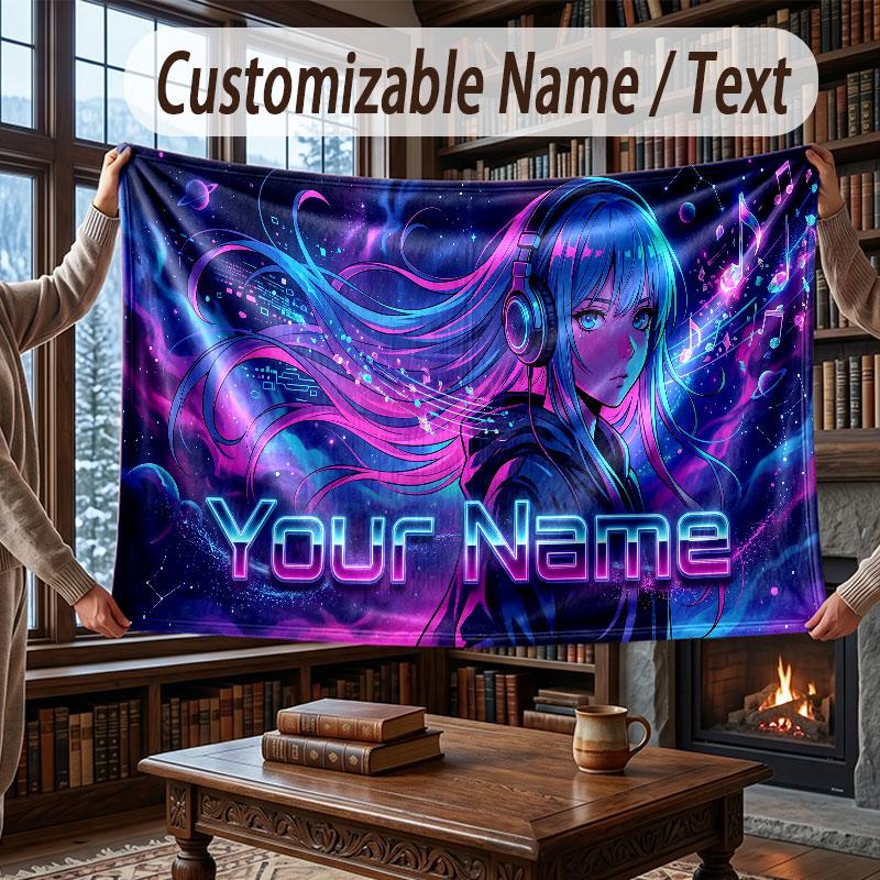 Fantasy Magic Theme Throw Blanket Custom Name Text Personalized Blanket Soft Cozy Blanket for Home Sofa Bed