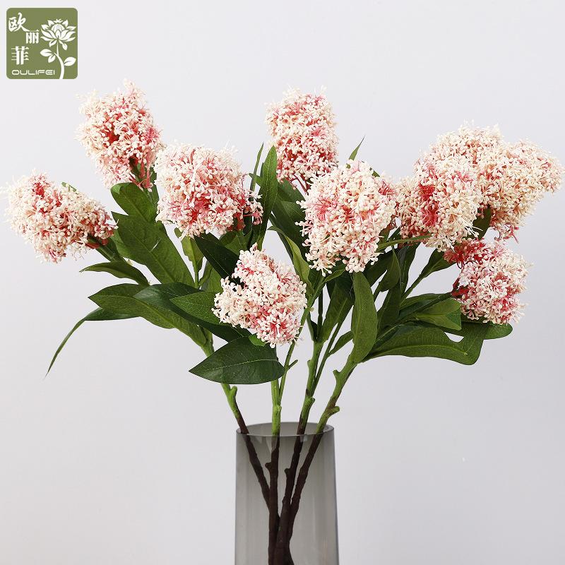 Single Wooden Hydrangea Fake Flower Interior Decoration Ornament Floral Arrangement, Wedding Simulation Snowball Flower