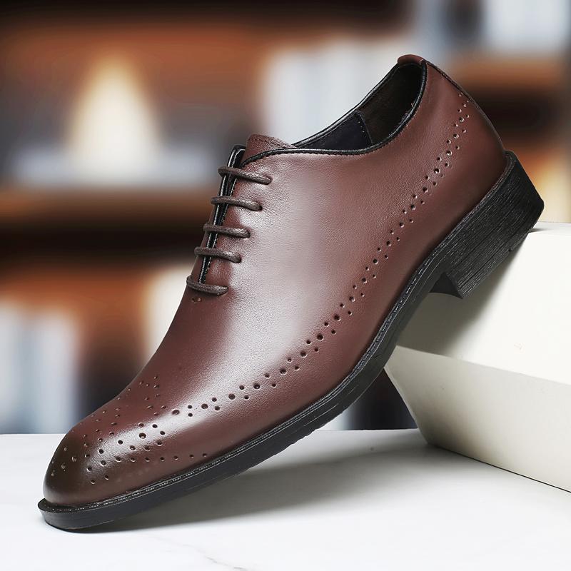 Fashion New Trend Genuine Leather Men's Brogue Shoes High Quality Mens Business Dress Shoes British Style Men Leather Dress Oxfords Shoe
