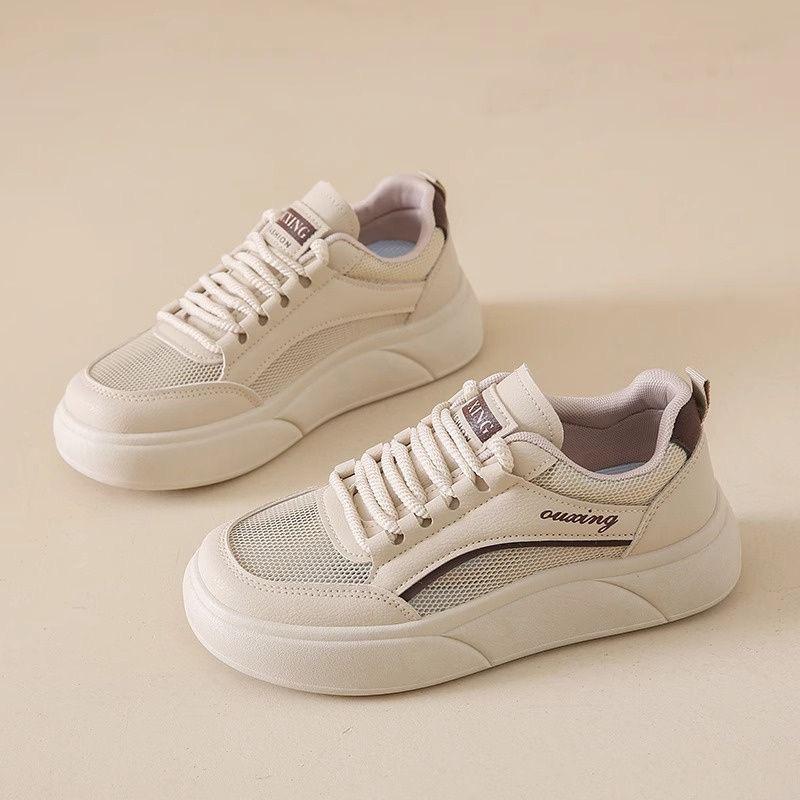 Women's Summer Breathable Mesh Sneakers: Korean Style Hollow-Out, Versatile, Thick-Soled Casual Shoes.
