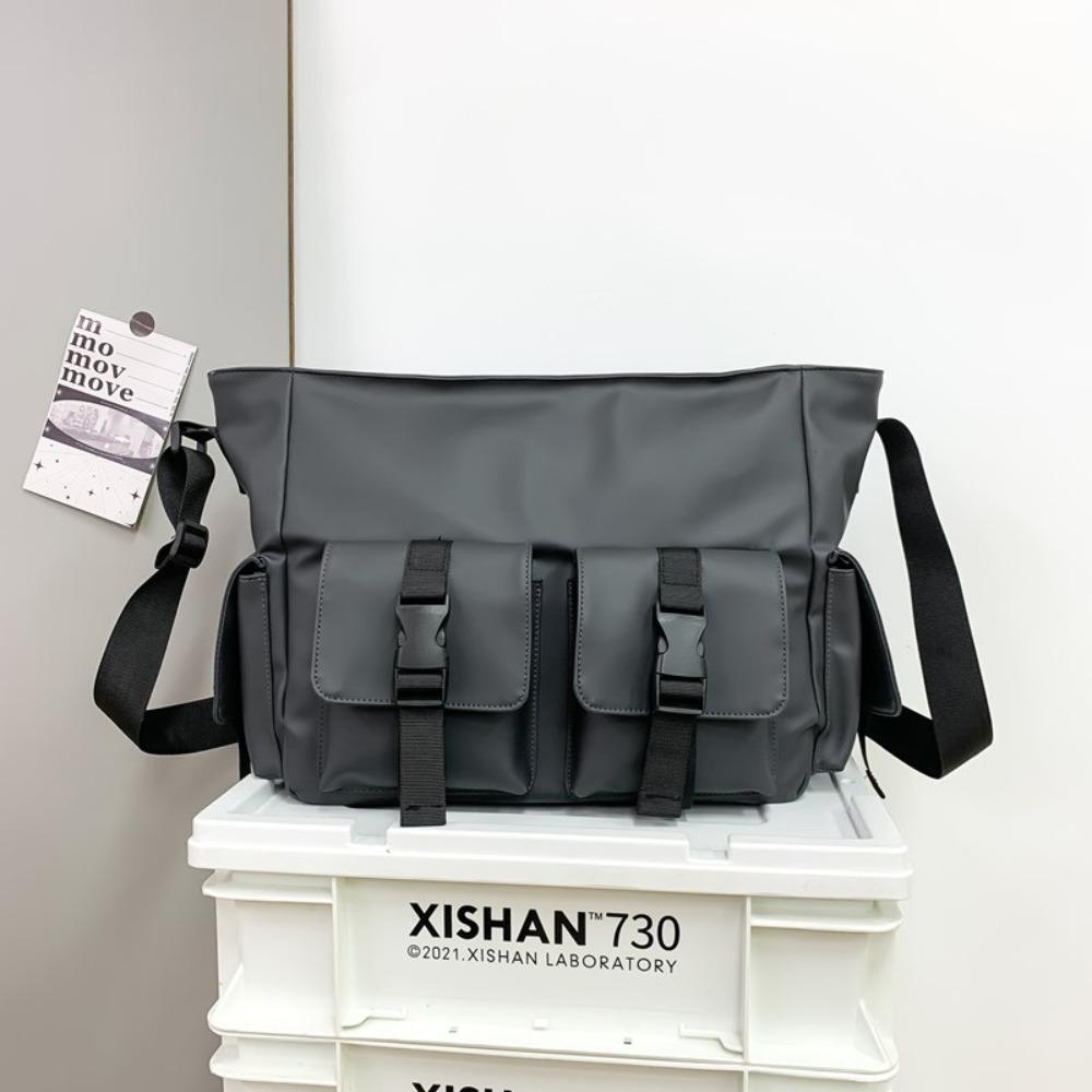 Square Messenger Bag Solid Color Nylon Shoulder Bag Casual Men Crossbody Bag  Hiking