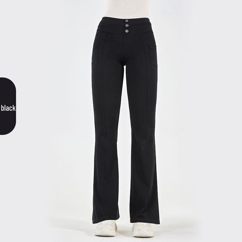 

2025 Autumn/Winter Women s High-Waisted Flare Denim Yoga Pants - Slimming, High-Elastic, Casual Fitness Style Extra Large чёрный