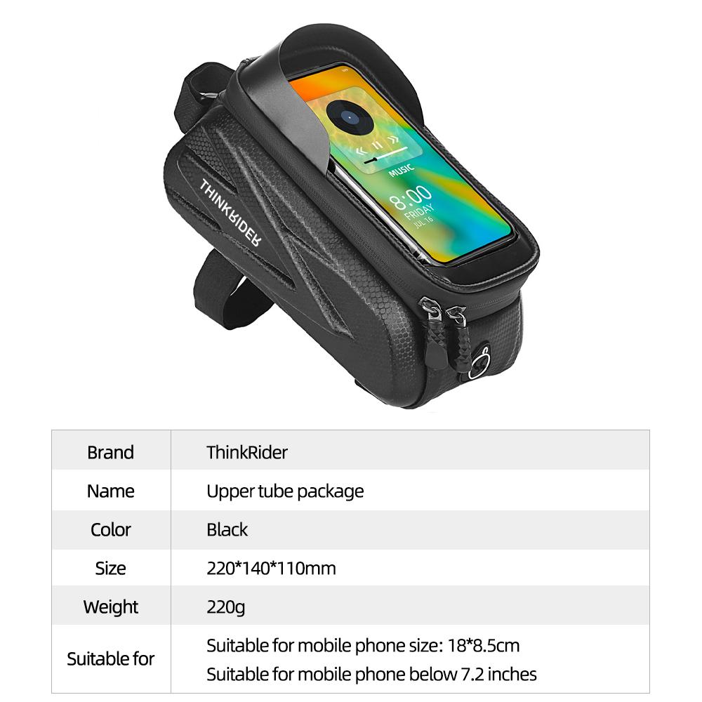 ThinkRider Bike Bag 2L Frame Front Tube Cycling Bag Bicycle Waterproof Phone Case Holder 7 Inches Touchscreen Bag