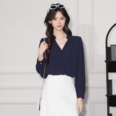 Damen V-Ausschnitt Langarm Professionelle Bluse