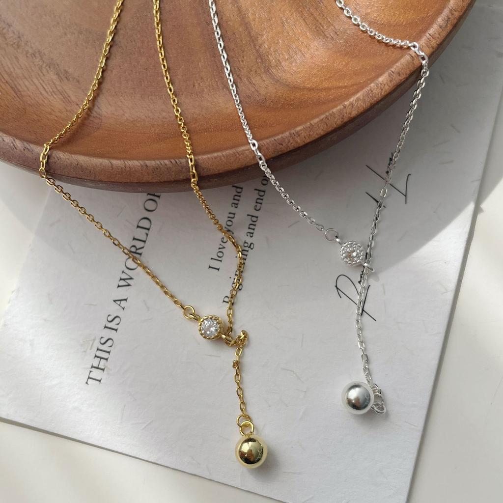Simple personality ins wind bead pendant collarbone chain S925 pull-out vertical zirconium necklace women