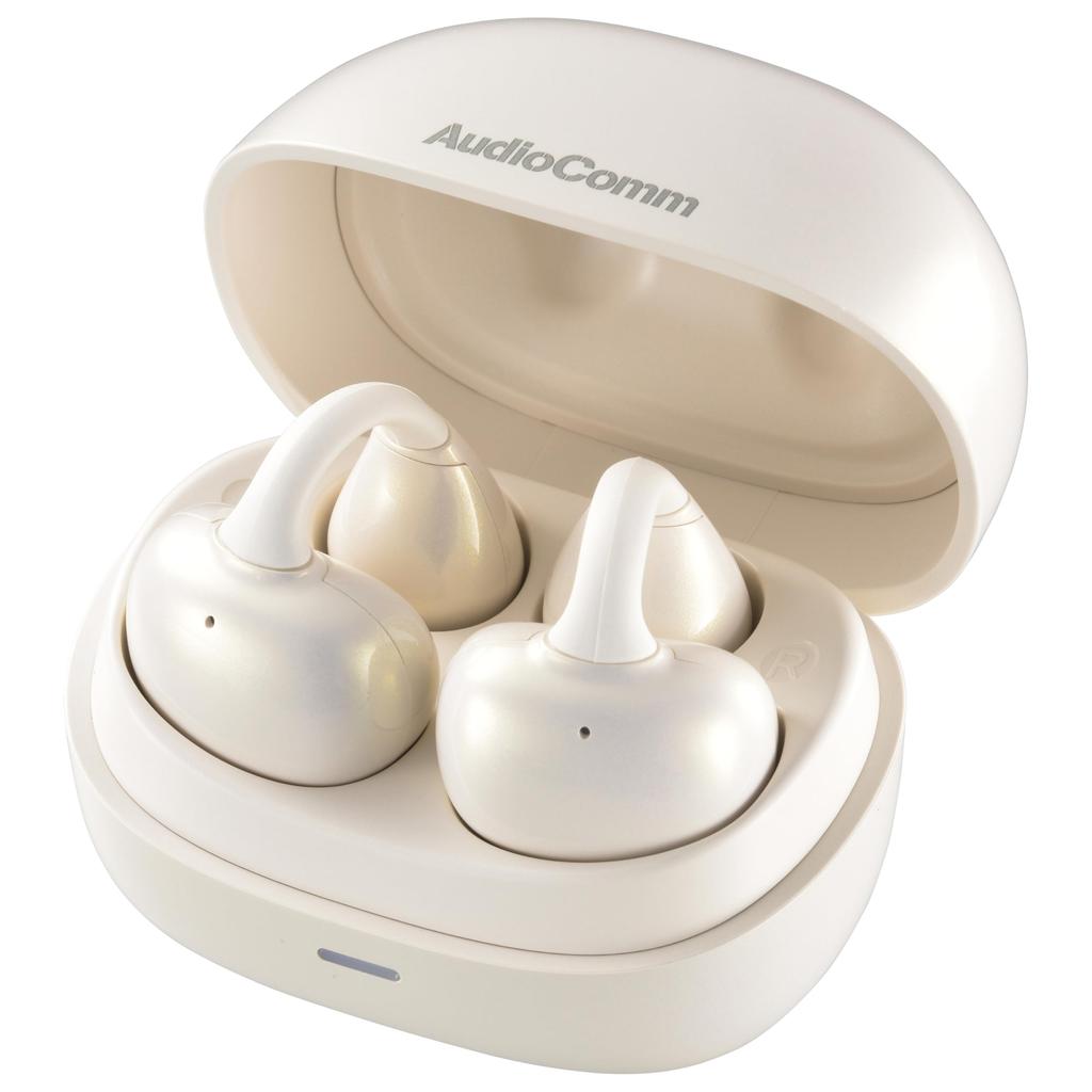 OHM AudioComm True Wireless Earphones, Ear Cuff Type, Pearl White OHM Electric HP-W620N-W 03-3195