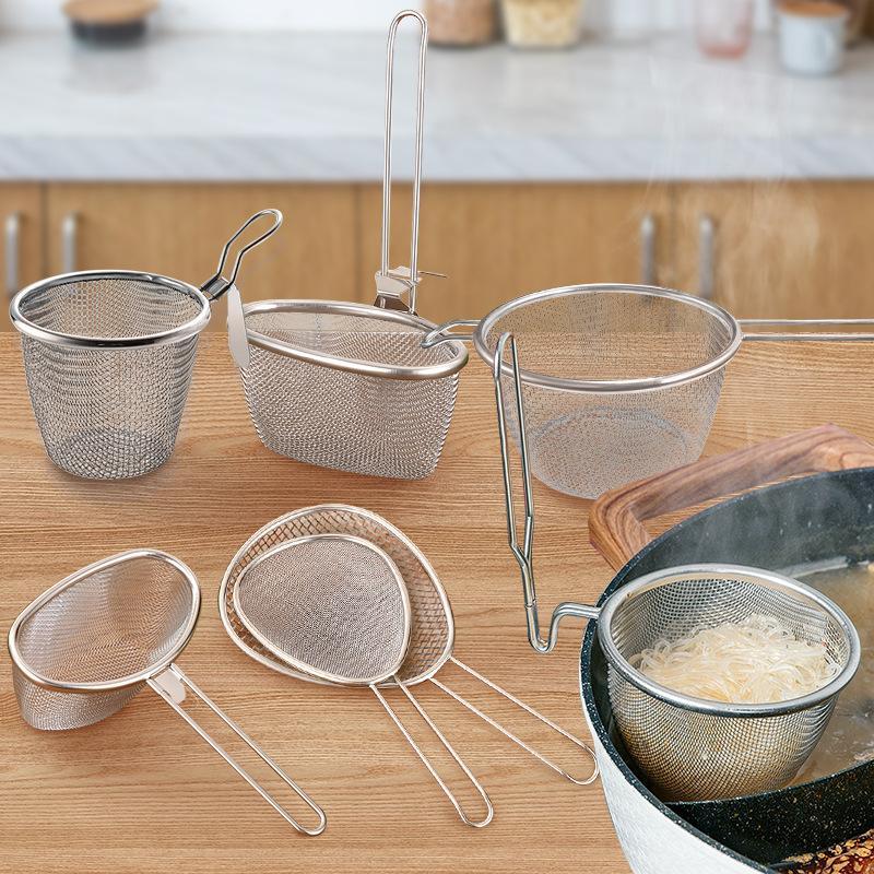 Stainless Steel Mesh Strainer Fine Mesh Durable Handle For Home Kitchen Noodle Frying Draining