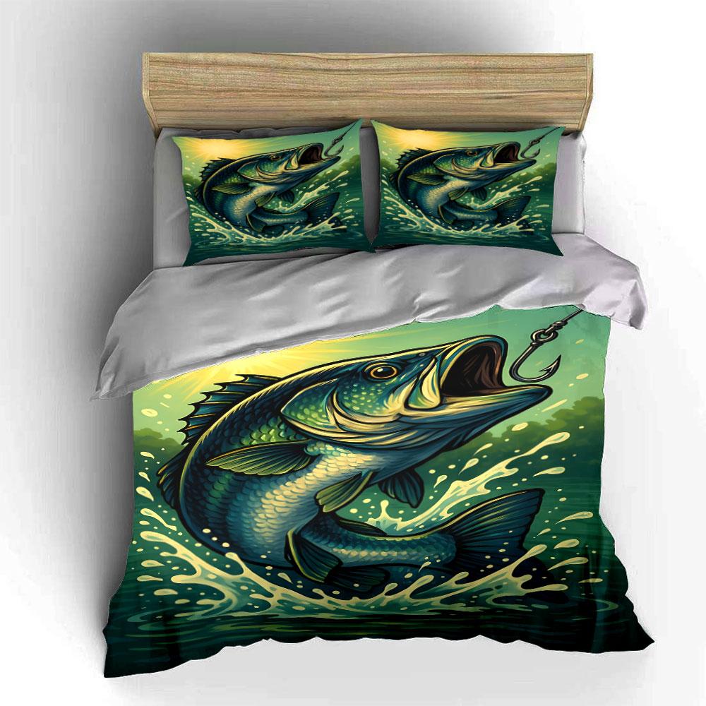 Springende Fische und Haken. Bettwäsche-Sets Bettbezug-Sets Bettbezüge Kissenbezüge(1*Bettbezug 2*Kissenbezüge ohne Bettdecke)