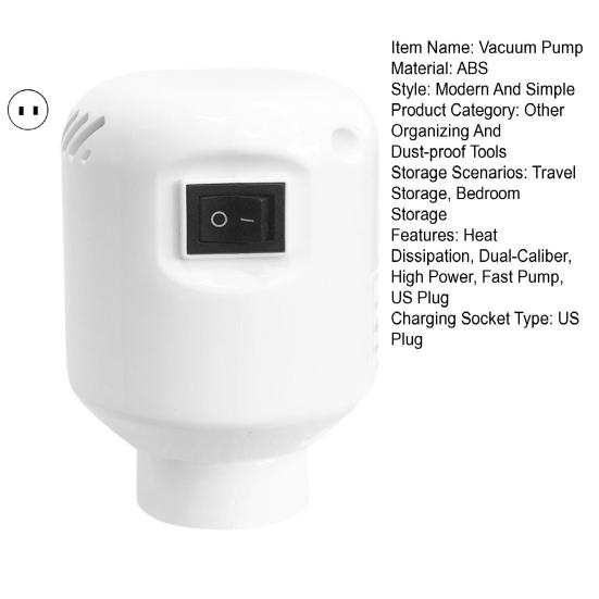 Pompa per vuoto elettrica da 5 W, ad alta potenza, estrazione rapida dell'aria, dissipazione del calore, pompa universale a doppio calibro con spina USA per vestiti, cibo, organizer da viaggio