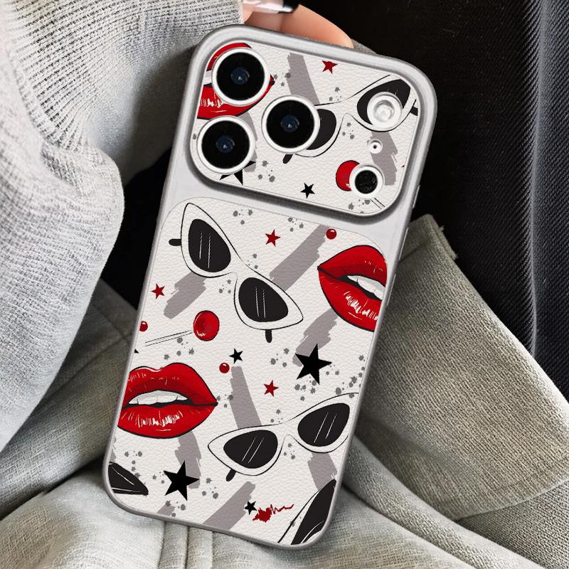 Leopard Kiss Lips Leather Lanyard Case For iPhone 18 Pro Max 17 16 15 14 13 Pro Max Luxury Hybrid TPU+PU Anti-skid Soft Phone Cover