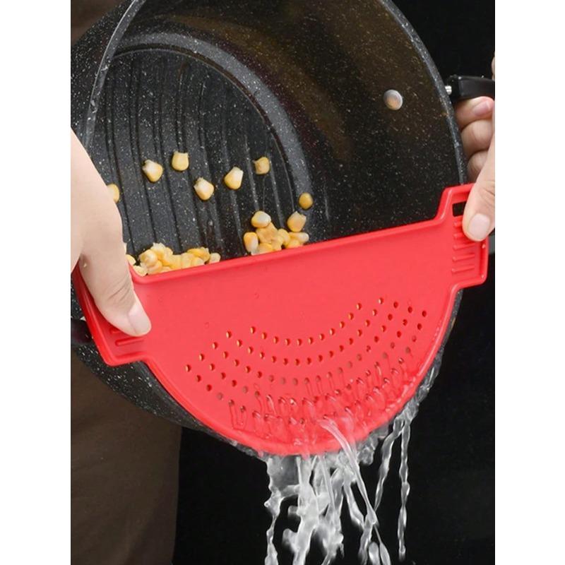 Silicon Strainer, Plastic Drainer Strainers Pot Funnel Half Moon Shape Food Filter Board Sieve Draining