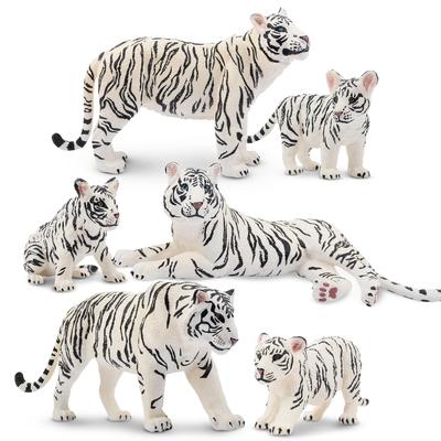 TOYMANY 6-Piece White Tiger Figure Set, Wildlife Figures, Tiger Model Set, Family-Friendly, Realistic Animal Model, Popular Toy, Birthday Gift,