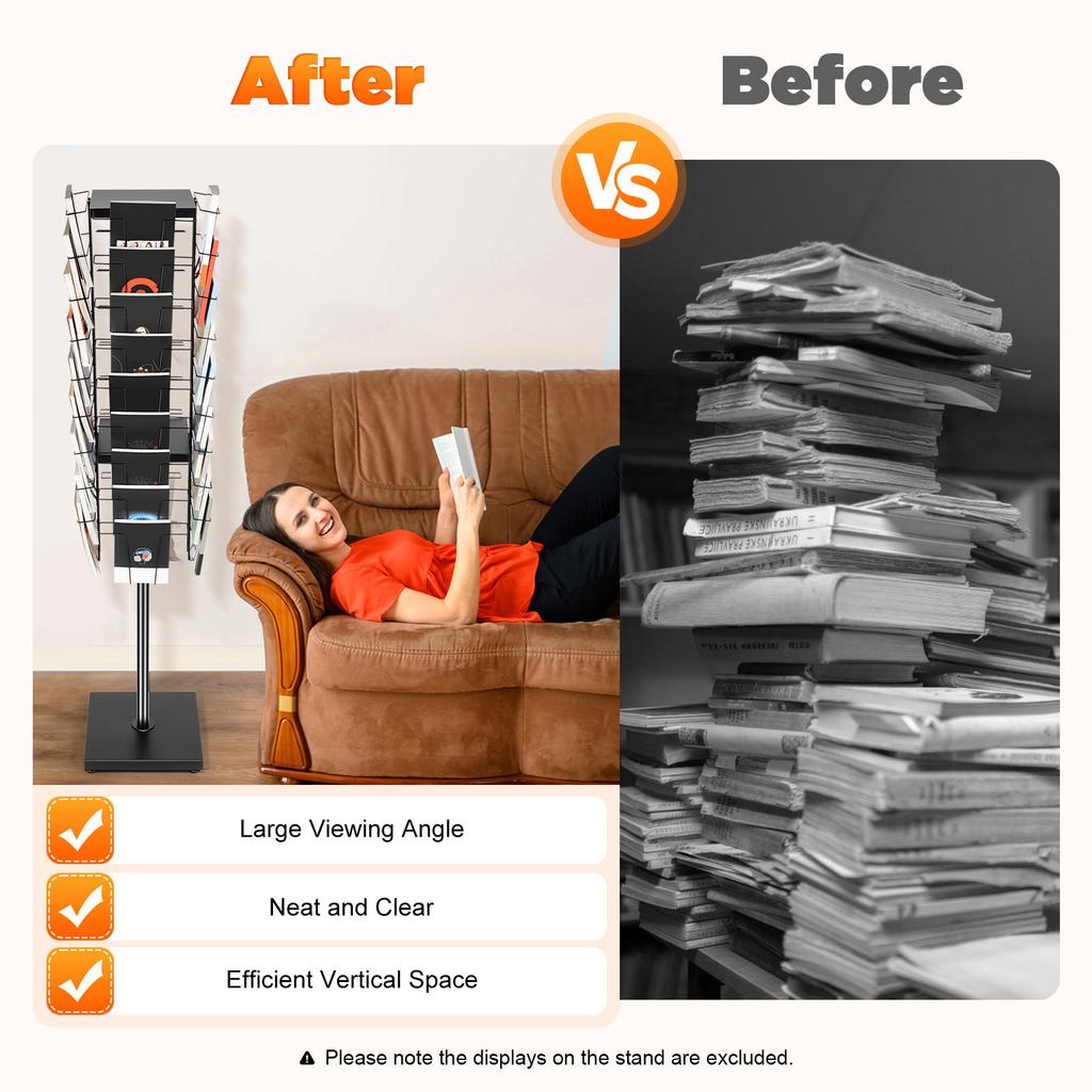 36-Fächer drehbarer Zeitschriften- und Prospektständer, schwarzer abnehmbarer Zeitschriften- und Zeitungsständer