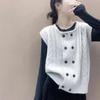 Cardigan Vest Female Spring Korean Loose and Slim Coat Vest Women Double Breasted Slouchy Versatile Retro Sweater Cardigan