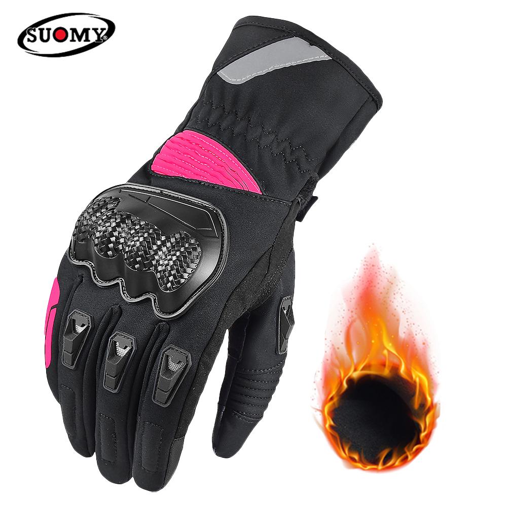 Suomy Women Winter Warm Motorcycle Gloves Lady Girls New Pink 100% Waterproof Guantes Moto Luvas Touch Screen Motocross Glove