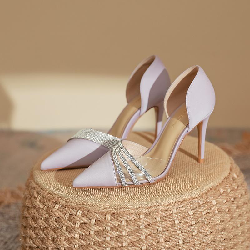 High heels women's thin heels rhinestone sandals women's fashion women's shoes 2025 spring and summer women's Huizhou women's shoes genuine leather sp