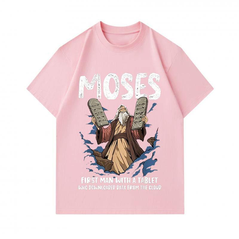 Men's 100% Cotton Crew Neck Short Sleeve T-Shirt, Funny Moses Tablet Cloud Data Print Casual Graphic Tee, Comfortable Breathable Summer Tops for Daily