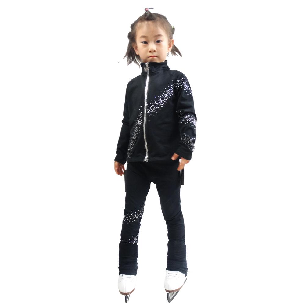 LIUHUO Children's Figure Skating Suit: Fashionable Black Diamond-Accent Pants and Training Costume