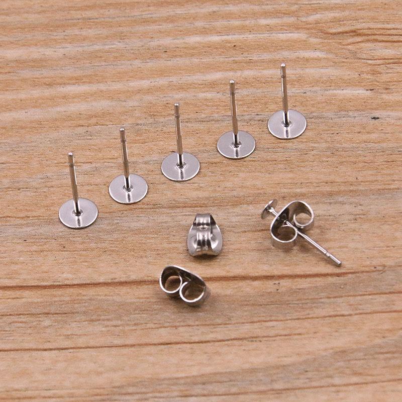 50-100 Stück 2 Farben Edelstahl Ohrstecker Leere Stiftbasis Pins Mit Verschluss Ohrrücken Für DIY Schmuckherstellung