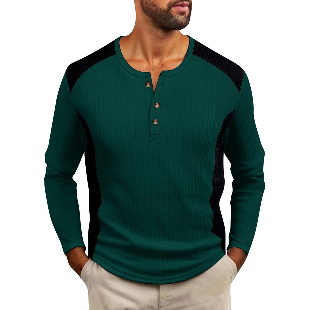Men's Double Color High Collar Button Long Sleeve Shirt Casual Autumn/Winter Top